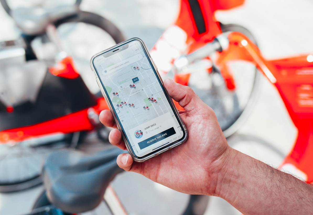 Uber app showing JUMP Bike locations
