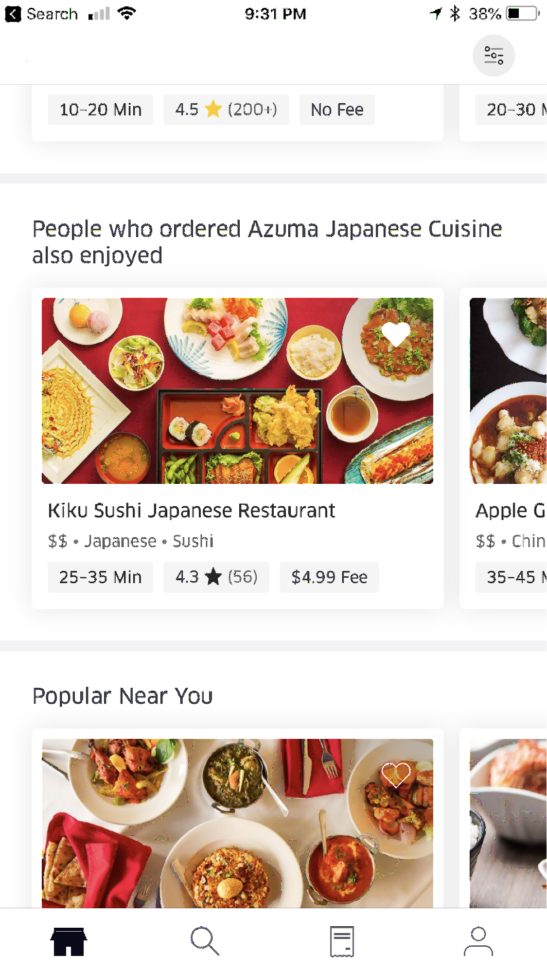 Screenshot from Uber Eats app showing restaurant recommendation